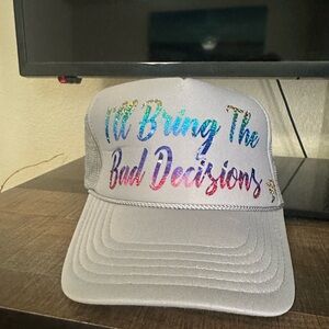 Gray Trucker Hat with Colorful Text